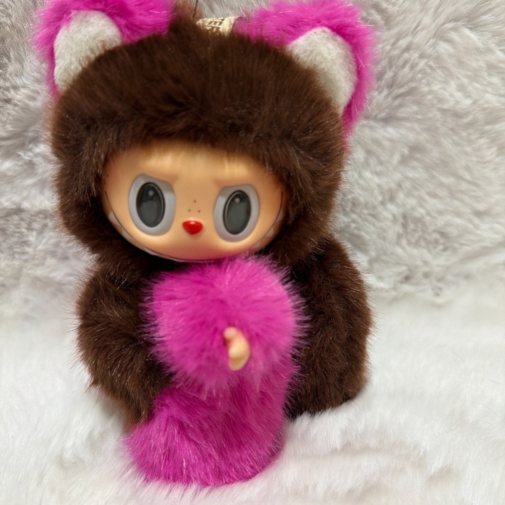 Fuzzy Pink and Brown Plush Doll